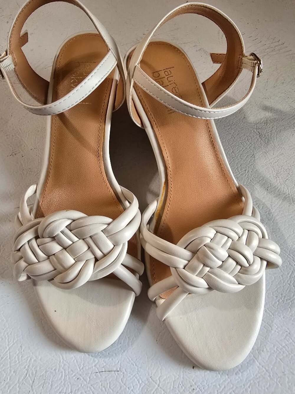 Lauren Blakwell Etta Cream Braided Knot Wedge Sandals Ankle Strap Women Size 7